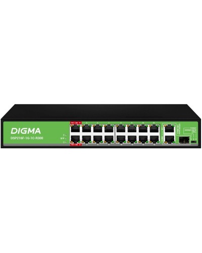 DSP216F-1G-1C-R300 (L2) 16х100Мбит/с 1х1Гбит/с 1хКомбо(1000BASE-T/SFP) 16PoE 16PoE+ 2PoE++ 300W. Коммутатор с питанием по PoE. Digma в Нижнем Новгороде