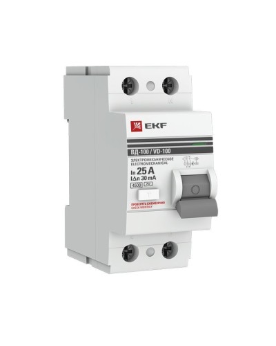 УЗО ВД-100 2P 25А 30мА тип AC эл-мех  PROxima (elcb-2-25-30-em-pro). Выключатель дифференциального тока (УЗО). EKF в Нижнем Новгороде