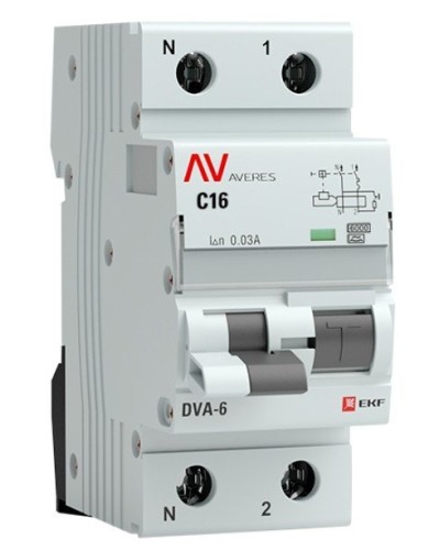 DVA-6 1P+N 16А (C) 30мА (A) 6кА  AVERES (rcbo6-1pn-16C-30-a-av). Автоматический выключатель дифференциального тока. EKF в Нижнем Новгороде