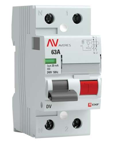 DV 2P 63А/ 30мА (AC)  AVERES (rccb-2-63-30-ac-av). Выключатели дифференциального тока (УЗО). EKF в Нижнем Новгороде