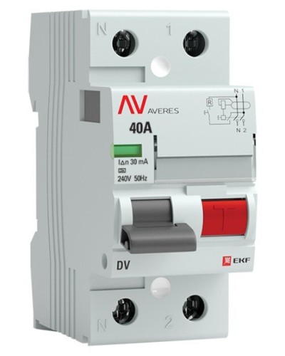 DV 2P 40А/ 30мА (A)  AVERES (rccb-2-40-30-a-av). Выключатели дифференциального тока (УЗО). EKF в Нижнем Новгороде