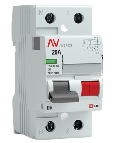 DV 2P 25А/ 30мА (A)  AVERES (rccb-2-25-30-a-av). Выключатели дифференциального тока (УЗО). EKF в Нижнем Новгороде
