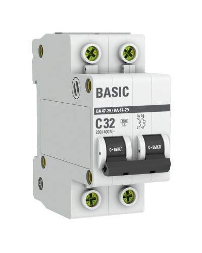 Автоматический выключатель 2P 32А (C) 4,5кА ВА 47-29 Basic (mcb4729-2-32C): Автоматический выключатель в Нижнем Новгороде