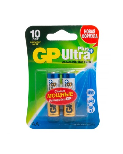GP Ultra Plus Alkaline 15A AA (GP 15AUP-2CR2), упак. 2 шт. БЛИСТЕР. Алкалиновые батарейки. GP Batteries в Нижнем Новгороде