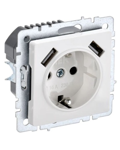 Розетка с з/к с USB A+A 2,1А РЮш10-1-БрБ белый BRITE (BR-R14-16-U21-D21-K01). Розетка с заземлением с защитными шторками, 2,1А. IEK в Нижнем Новгороде