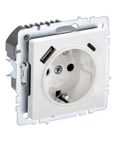 Розетка с з/к с USB A+C 18Вт РЮш11-1-БрБ белый BRITE (BR-R14-16-U22-018-K01). Розетка с заземлением с защитными шторками, 18Вт. IEK в Нижнем Новгороде