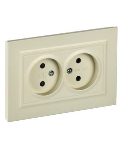 Розетка 2-местная без з/к РСш12-2-БрКр бежевый BRITE (BR-R23-10-K10-F). Розетка без заземления с защитными шторками в сборе. IEK в Нижнем Новгороде