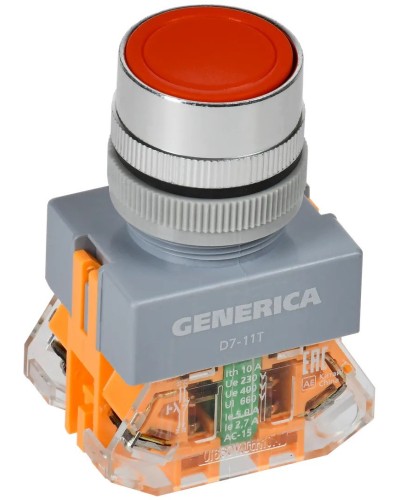 Кнопка D7-11T d=22мм красная GENERICA (BBT50-11T-3-21-K04-G). Кнопка управления с фиксацией. IEK в Нижнем Новгороде