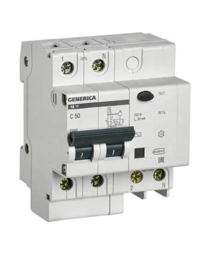 GENERICA АД12 2Р 50А 30мА (MAD15-2-050-C-030). Автоматический выключатель дифференциального тока. IEK в Нижнем Новгороде