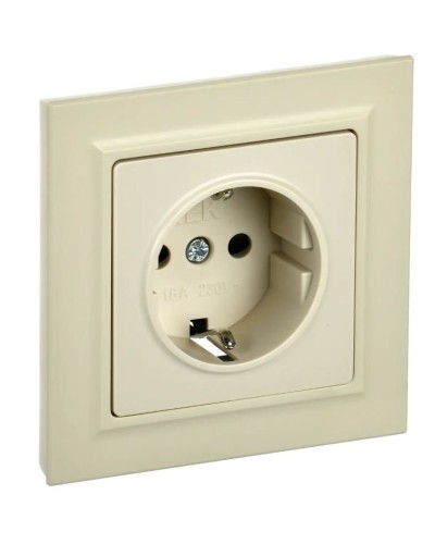 Розетка с з/к РСР14-1-0-БрКр бежевый BRITE (BR-R14-16-K10-F). Розетка с заземлением с защитными шторками в сборе. IEK в Нижнем Новгороде