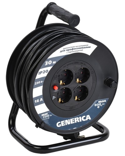 УК30 4 места 2P+PE, 30м GENERICA (WKP20-16-04-30-G). Удлинитель на катушке с термозащитой, 3х1,5кв.мм. IEK в Нижнем Новгороде