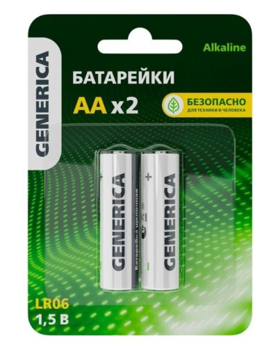Батарейка Alkaline LR06/AA GENERICA (2 шт) (ABT-LR06-ST-L02-G). Батарейка щелочная. IEK в Нижнем Новгороде