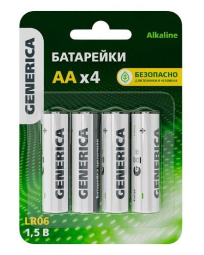 Батарейка Alkaline LR06/AA GENERICA (4 шт) (ABT-LR06-ST-L04-G). Батарейка щелочная. IEK в Нижнем Новгороде