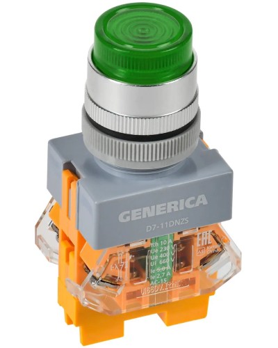 Кнопка D7-11DNZS d=22мм зеленая GENERICA (BBT50-11DNZS-3-11-K06-G). Кнопка управления с подсветкой и фиксацией. IEK в Нижнем Новгороде