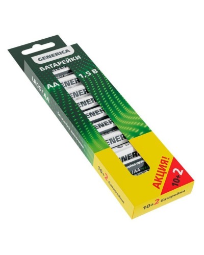 Батарейка Alkaline LR06/AA GENERICA (12 шт) ПРОМО (ABT-LR06-ST-B12-G). Батарейка щелочная. IEK в Нижнем Новгороде