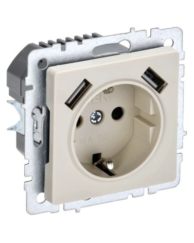 Розетка с з/к с USB A+A 2,1А РЮш10-1-БрКр бежевый BRITE (BR-R14-16-U21-D21-K10). Розетка с заземлением с защитными шторками, 2,1А. IEK в Нижнем Новгороде
