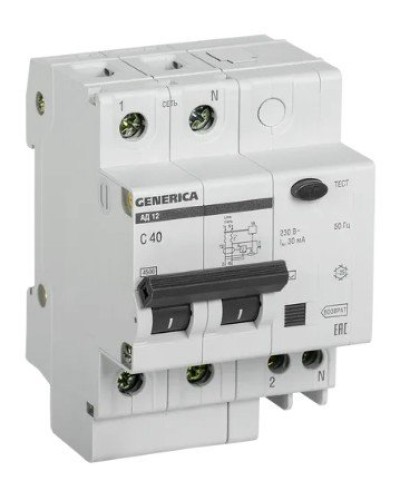 GENERICA АД12 2Р 40А 30мА (MAD15-2-040-C-030). Автоматический выключатель дифференциального тока. IEK в Нижнем Новгороде