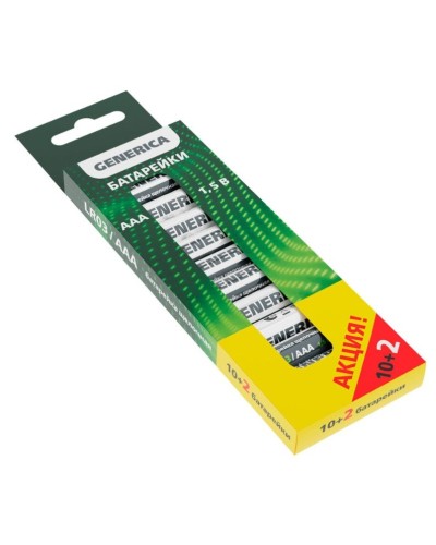 Батарейка Alkaline LR03/AAA GENERICA (12 шт) ПРОМО (ABT-LR03-ST-B12-G). Батарейка щелочная. IEK в Нижнем Новгороде