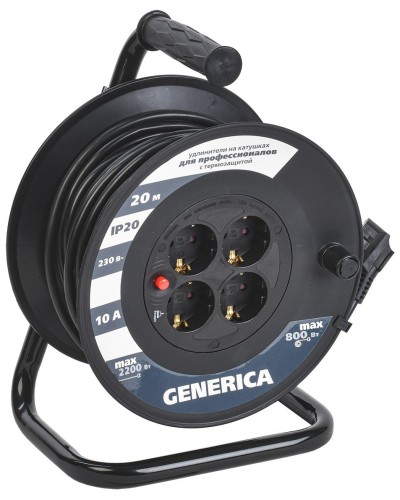 УК20 4 места 2P+PE, 20м GENERICA (WKP10-10-04-20-G). Удлинитель на катушке с термозащитой, 3х1,0кв.мм. IEK в Нижнем Новгороде