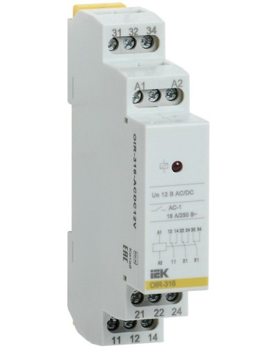 Реле промежуточное модульное OIR 3 контакта 16А 12В AC/DC (OIR-316-ACDC12V). Реле промежуточное модульное. IEK в Нижнем Новгороде