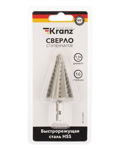 Сверло по металлу ступенчатое 9,0-36,0 мм 110 mm 62 HRC Kranz (KR-12-6604): Сверло по металлу шлифованное в Нижнем Новгороде