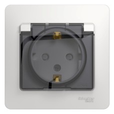 Glossa розетка 1-местная, в сборе, с заземлением со шторками с крышкой, IP44, скрытой установки, белый (GSL000148). Розетка с крышкой. Systeme Electric