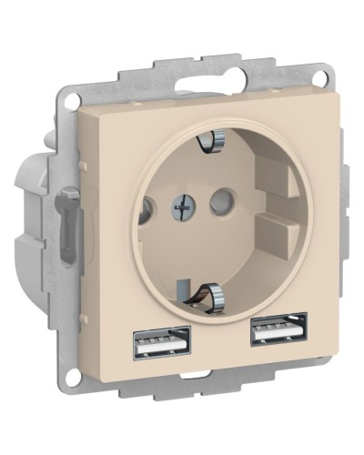 AtlasDesign розетка 1-местная с 2 USB A+A, скрытой установки, механизм, бежевый (ATN000230). Розетка с USB. Systeme Electric в Нижнем Новгороде