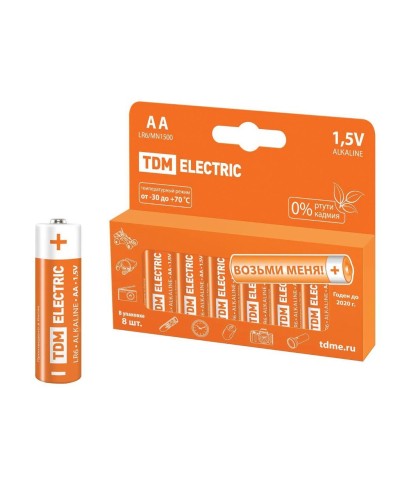 LR6 AA Alkaline 1,5V PAK-8 TDM (SQ1702-0009). Элемент питания. TDM ЕLECTRIC в Нижнем Новгороде