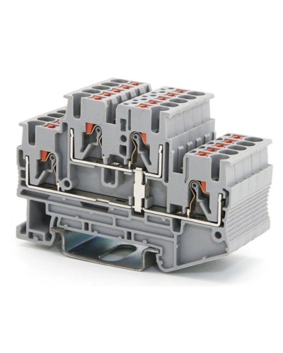Клемма двухуровневая, зажим push-in, 2.5 кв.мм, серая (VPRTT-2.5-PV-GY). Клемма проходная, 4 точки подключения, уровни соединены перемычкой. ДКС в Нижнем Новгороде