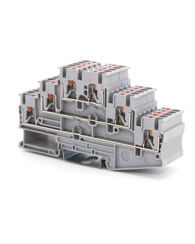 Клемма трехуровневая, зажим push-in, 2.5 кв.мм, серая (VPR-2.5-3L-GY). Клемма проходная, 6 точки подключения. ДКС в Нижнем Новгороде