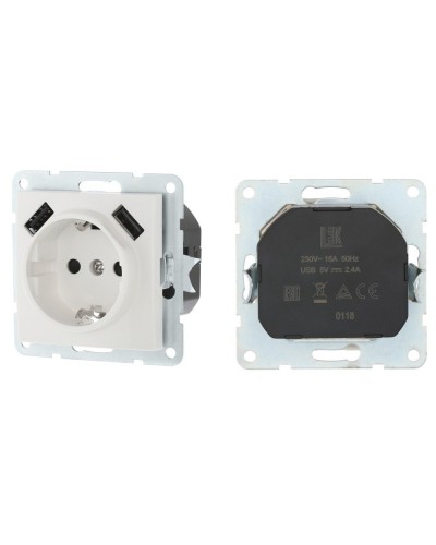 Розетка с з/к + 2xUSB разъема, 2А, белый LK60 (868004-1). Розетка. Экопласт в Нижнем Новгороде