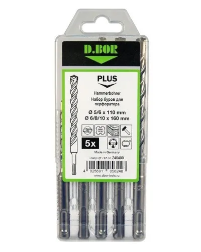 Набор буров SDS-plus V PLUS 5шт, 2-cutting (240400): Набор буров SDS-plus (5,6х110 мм; 6,8,10х160 мм) в Нижнем Новгороде