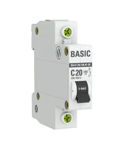 Автоматический выключатель 1P 20А (C) 4,5кА ВА 47-29 Basic (mcb4729-1-20C). Автоматический выключатель. EKF в Нижнем Новгороде