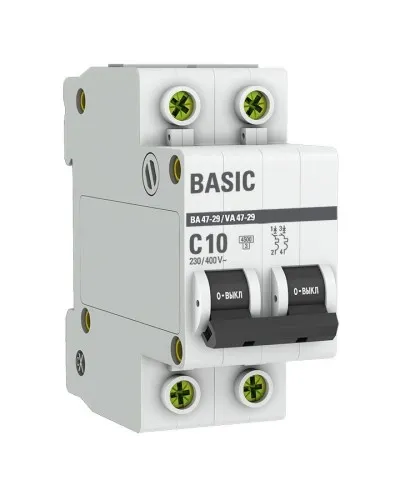 Автоматический выключатель 2P 10А (C) 4,5кА ВА 47-29 Basic (mcb4729-2-10C). Автоматический выключатель. EKF в Нижнем Новгороде