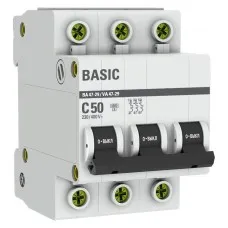 Автоматический выключатель 3P 50А (C) 4,5кА ВА 47-29 Basic (mcb4729-3-50C). Автоматический выключатель. EKF