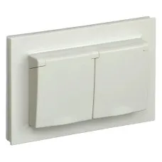 Розетка 2-местная с з/к РСбш12-3-44-БрКр бежевый BRITE (BR-R26-16-44-K10-F). Розетка с заземлением с защитными шторками и крышкой в сборе. IEK