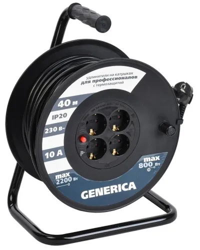 УК40 4 места 2P+PE, 40м GENERICA (WKP10-10-04-40-G). Удлинитель на катушке с термозащитой, 3х1,0кв.мм. IEK в Нижнем Новгороде