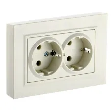 Розетка 2-местная с з/к РС12-3-БрКр бежевый BRITE (BR-R21-16-K10-F). Розетка с заземлением без защитных шторок в сборе. IEK