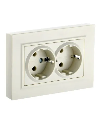 Розетка 2-местная с з/к РС12-3-БрКр бежевый BRITE (BR-R21-16-K10-F). Розетка с заземлением без защитных шторок в сборе. IEK в Нижнем Новгороде