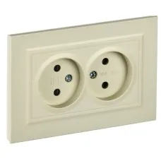 Розетка 2-местная без з/к РСш12-2-БрКр бежевый BRITE (BR-R23-10-K10-F). Розетка без заземления с защитными шторками в сборе. IEK