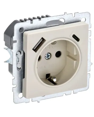 Розетка с з/к с USB A+C 18Вт РЮш11-1-БрКр бежевый BRITE (BR-R14-16-U22-018-K10). Розетка с заземлением с защитными шторками, 18Вт. IEK в Нижнем Новгороде