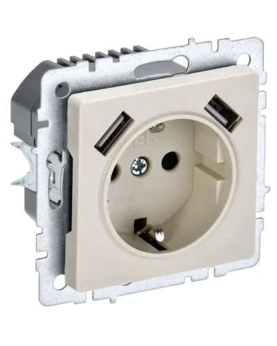 Розетка с з/к с USB A+A 3,1А РЮш10-2-БрКр бежевый BRITE (BR-R14-16-U21-D31-K10). Розетка с заземлением с защитными шторками, 3,1А. IEK в Нижнем Новгороде