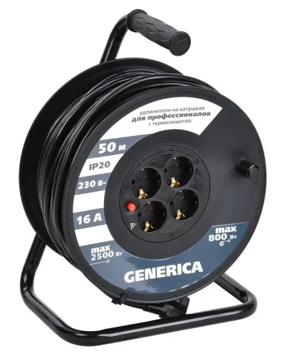 УК50 4 места 2P+PE, 50м GENERICA (WKP20-16-04-50-G). Удлинитель на катушке с термозащитой, 3х1,5кв.мм. IEK в Нижнем Новгороде
