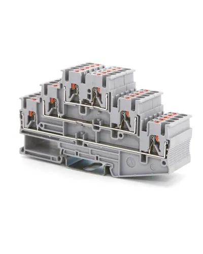 Клемма трехуровневая, зажим push-in, 2.5 кв.мм, синяя (VPR-2.5-3L-BU). Клемма проходная, 6 точки подключения. ДКС в Нижнем Новгороде