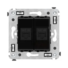 Розетка RJ-45 в стену, кат.5E, Avanti, двойная, черный квадрат (4402664). Розетка компьютерная. ДКС