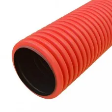 Труба ПНД жесткая двустенная D200, красная (5,7 м) (PR15.0245). Труба гофрированная двустенная ПНД жесткая. Промрукав